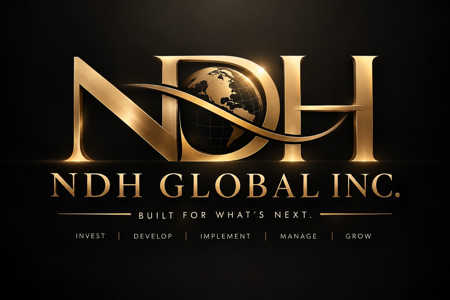 NDH Global Inc. gold monogram and global identity